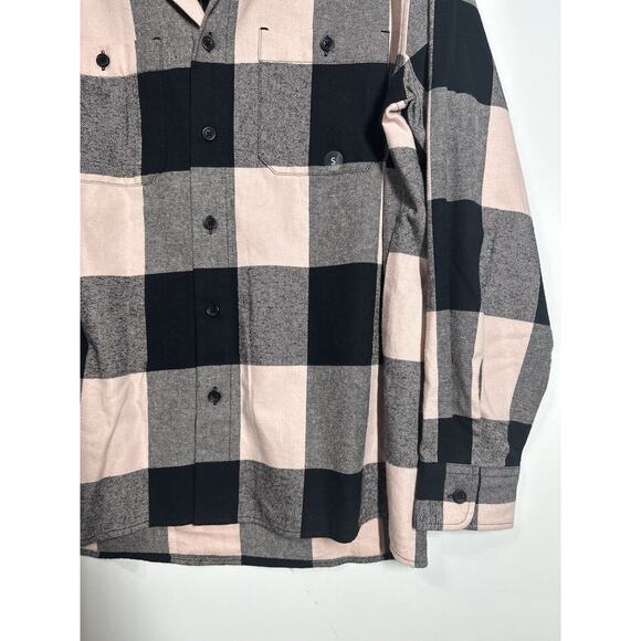 NWT Pacsun Mens Classic Plaid Flannel Button Down Long Sleeve Pink/Black Small - Picture 5 of 12